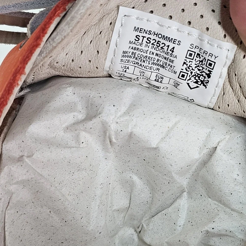 Sperry Gold Cup Tri-Tone Leather 2-Eye Boat Shoes Mens 14 White Orange Tan NWOT